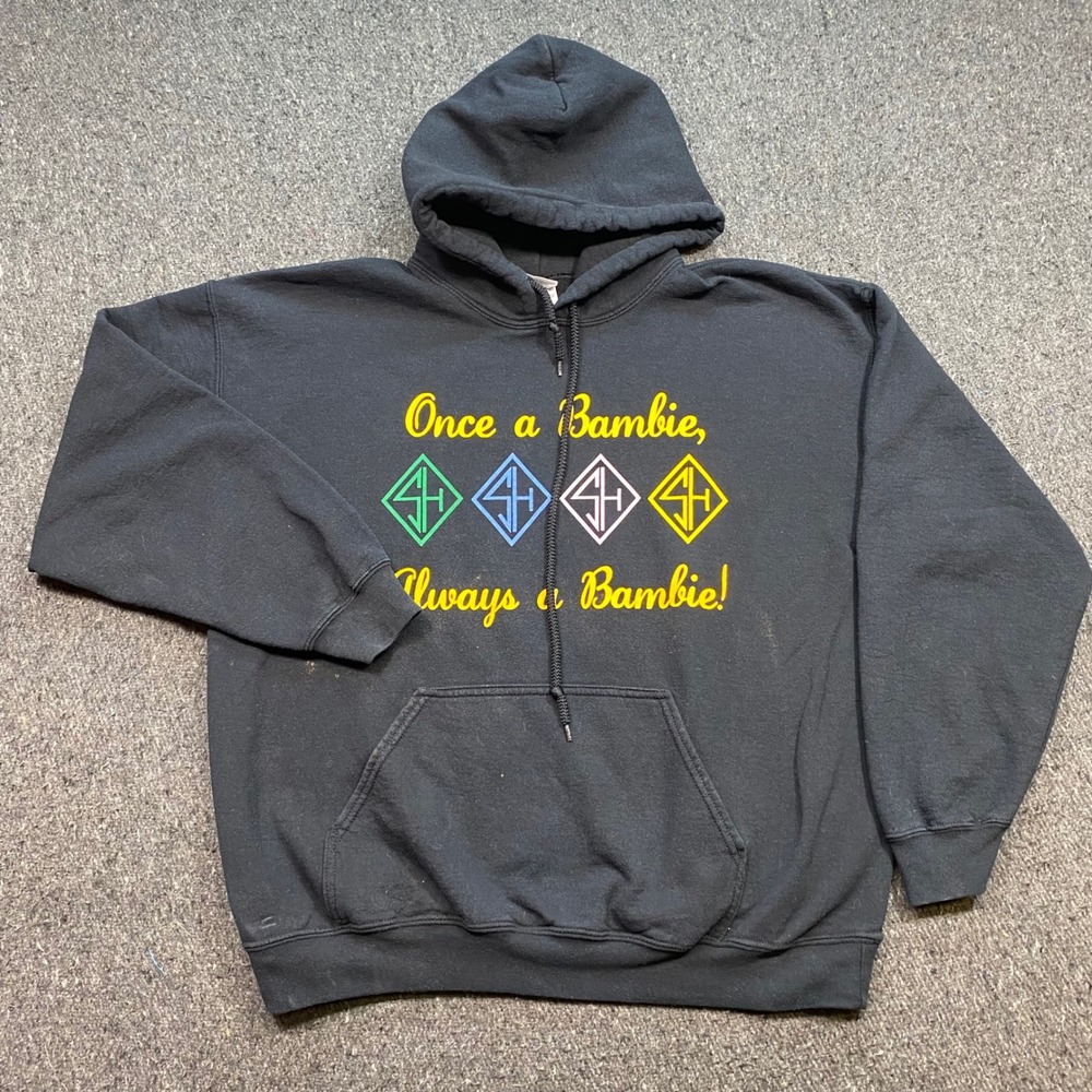 Graphic Hoodie Sz L Mens Black Skater Streetwear Once a Bambie Always a Bambie
